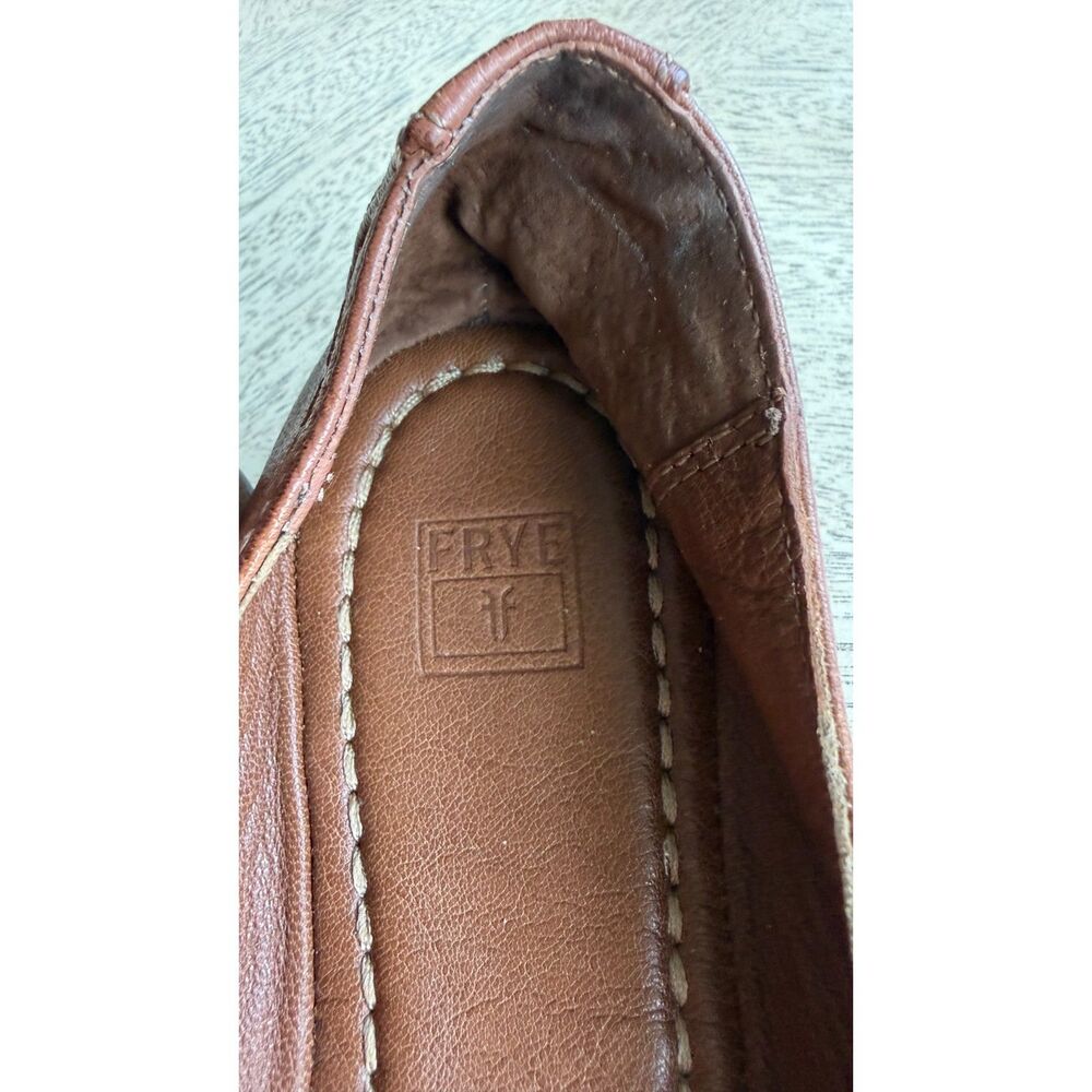 Frye Brown Leather Ballet Flats Studded Bow Distressed Western Boho Shoes - Picture 3 of 6